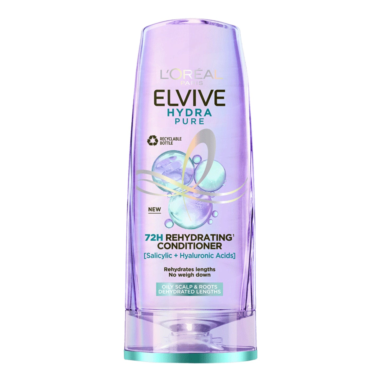 L'OREAL PARIS - ELVIVE HYDRA PURE 72H REHYDRATING CONDITIONER WITH SALICYLIC + HYALURONIC ACIDS - 300ML