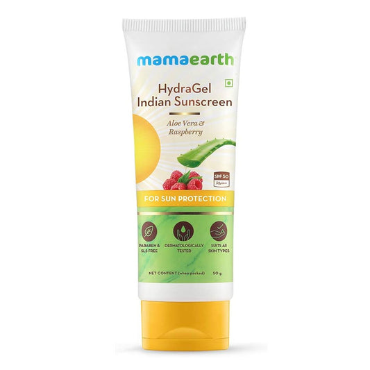 Mamaearth - Hydragel Indian Sunscreen With Aloe Vera & Raspberry SPF 50 PA+++ - 50g