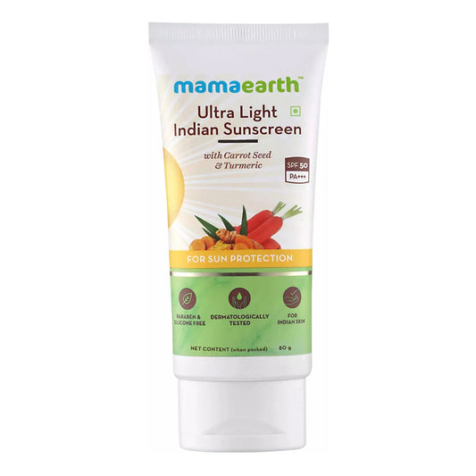 Mamaearth - Ultra Light Indian Sunscreen With Carrot Seed & Turmeric SPF 50 PA+++ - 80g